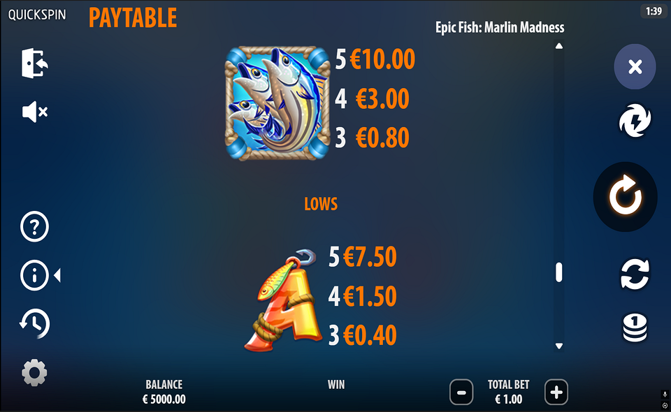 epic fish marlin madness paytable 4