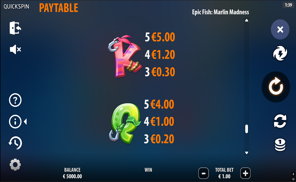 epic fish marlin madness paytable 5