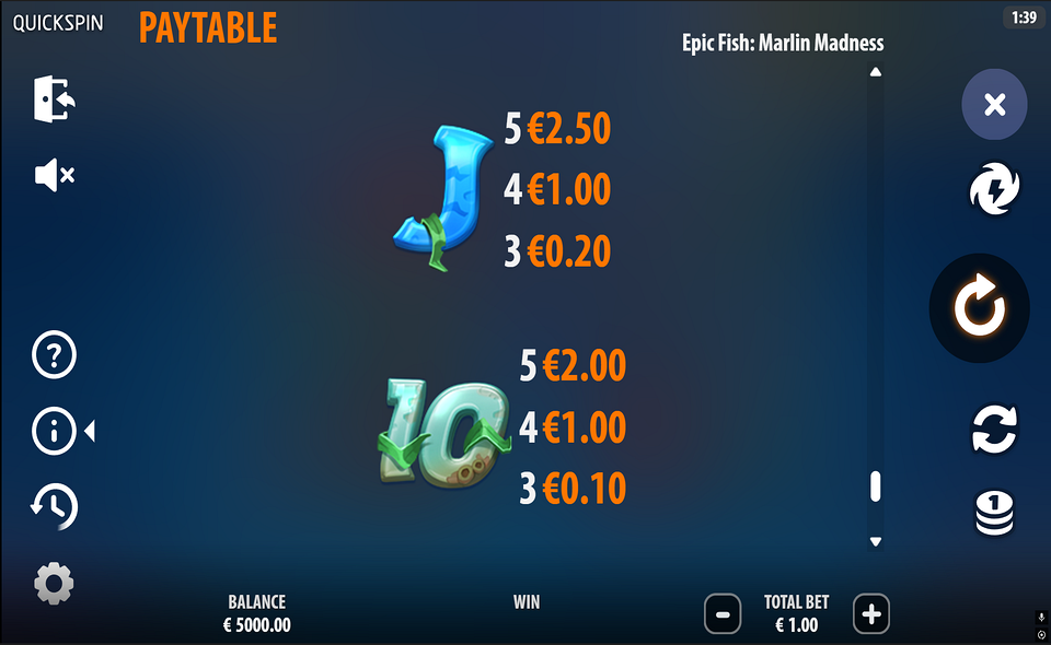 epic fish marlin madness paytable 6
