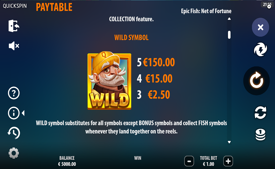 epic fish net of fortune paytable 1