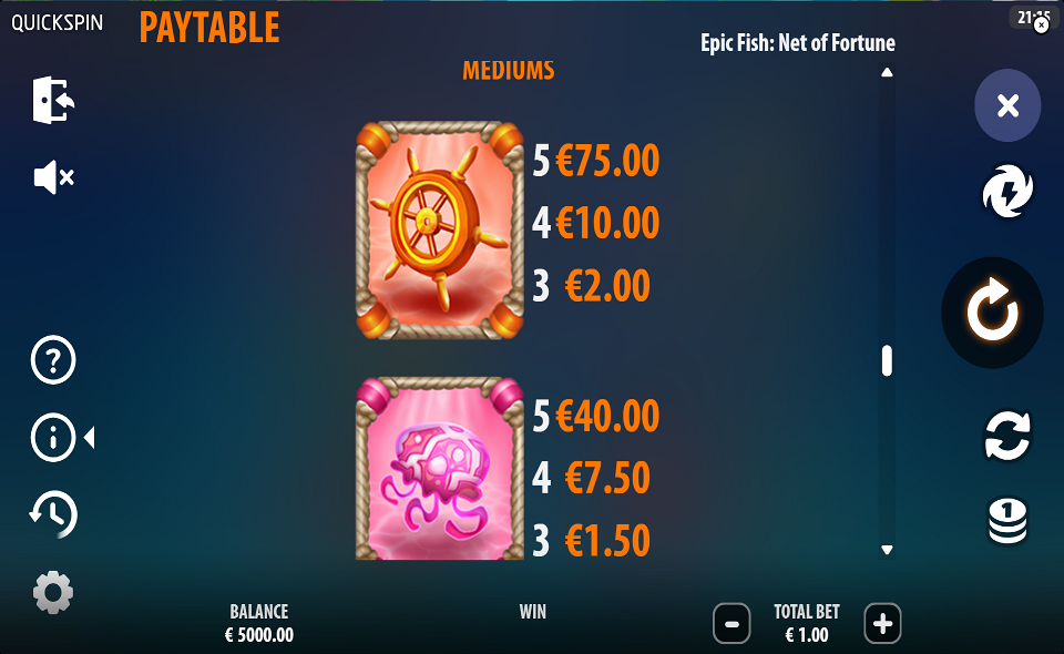 epic fish net of fortune paytable 2