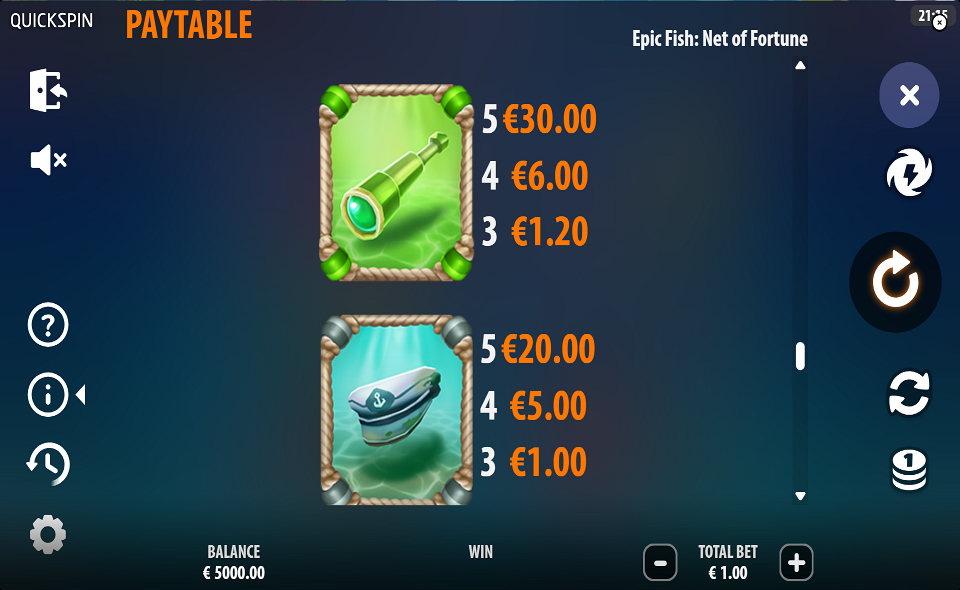 epic fish net of fortune paytable 3