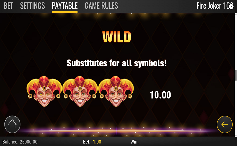 fire joker 100 paytable 1