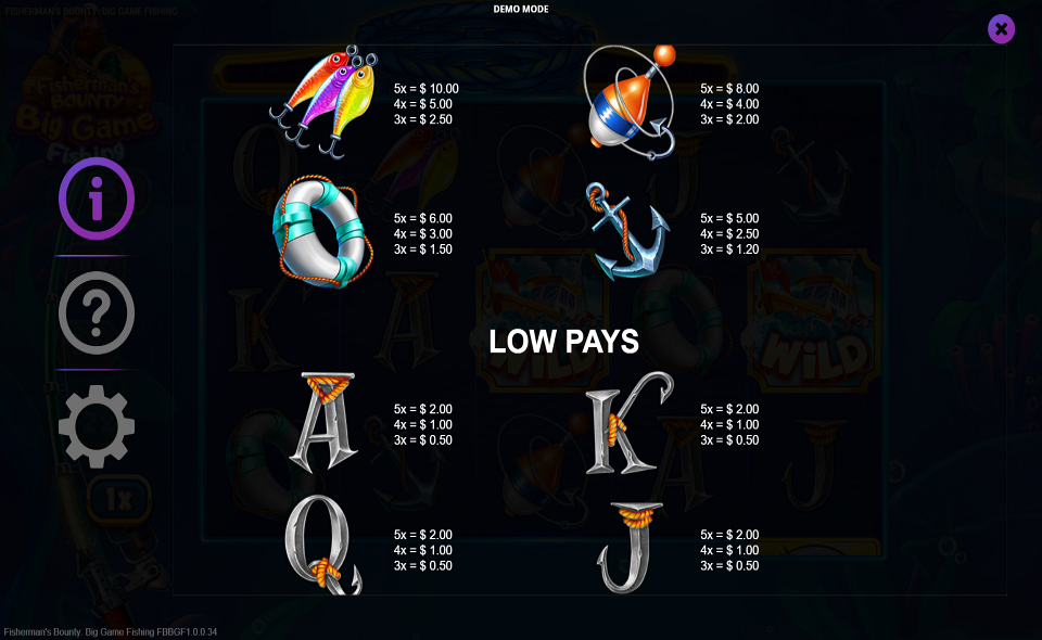 fishermans bounty big game fishing paytable 1