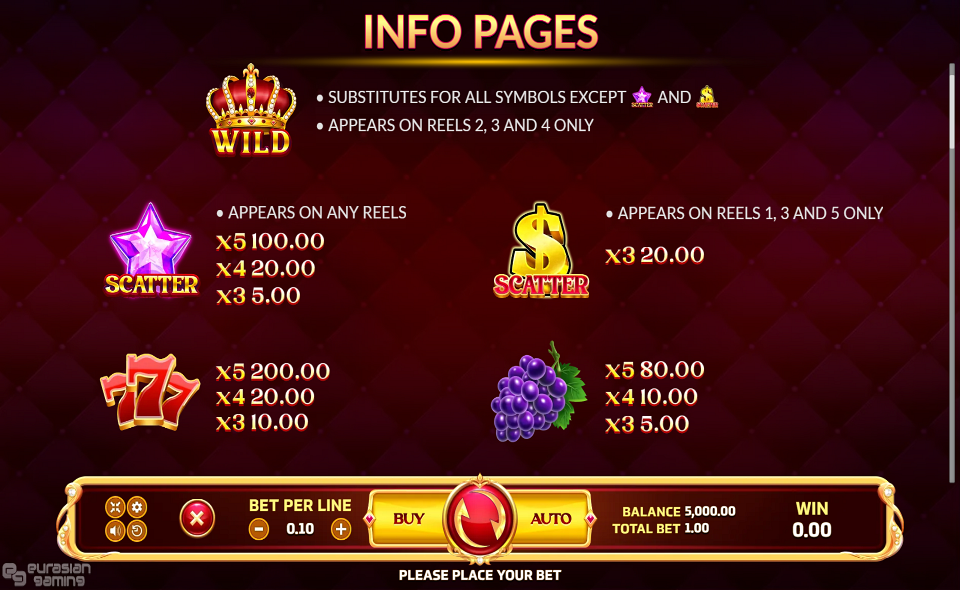 fortune crown paytable 1