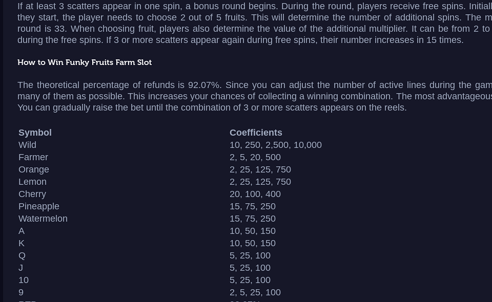 funky fruits farm paytable