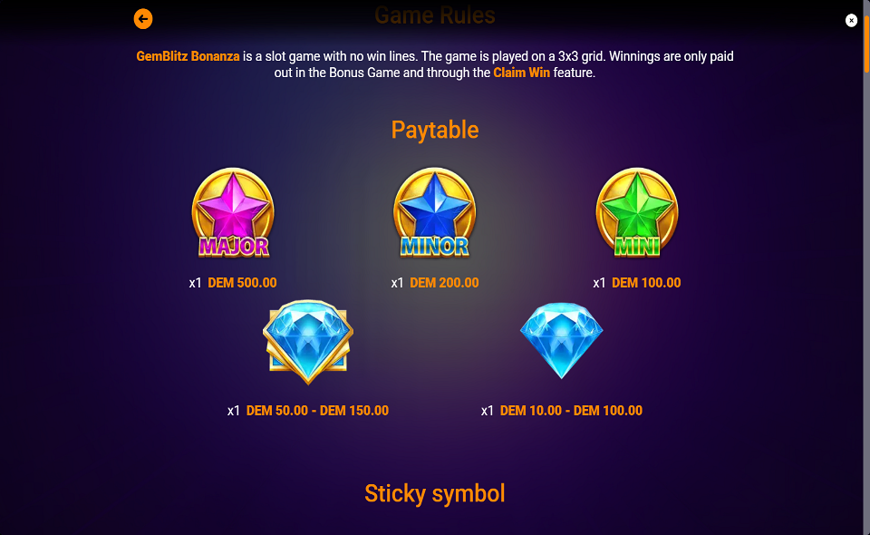 gemblitz bonanza paytable