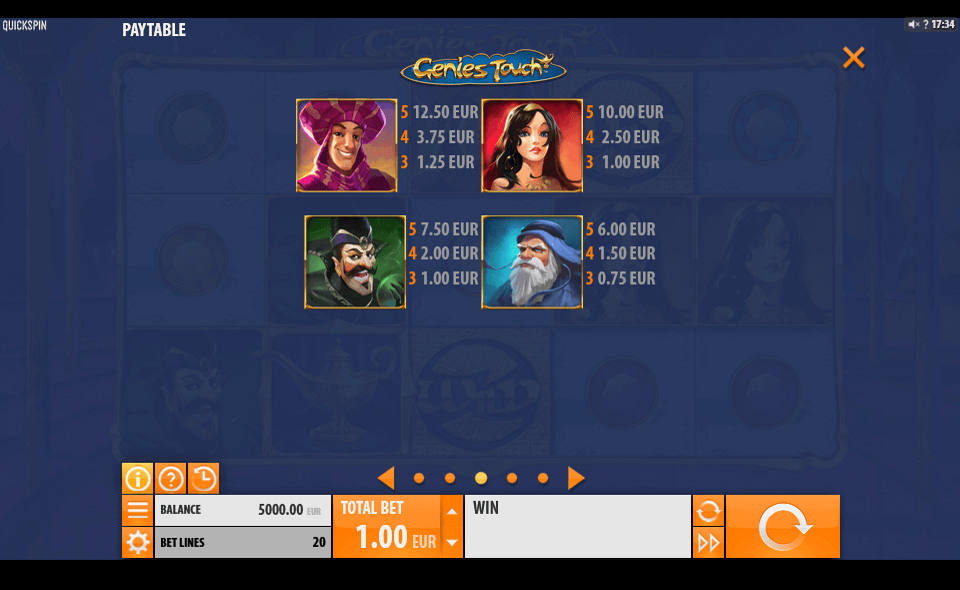 genies touch paytable 1