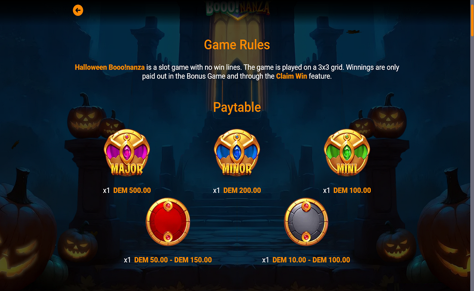 halloween booonanza paytable