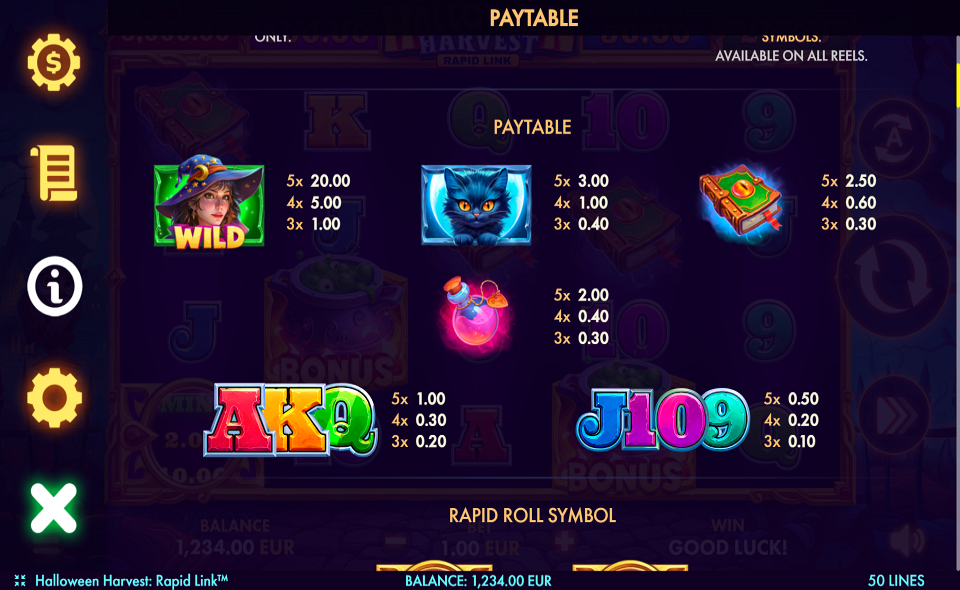 halloween harvest rapid link paytable