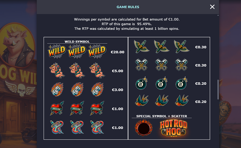 hot rod hog paytable