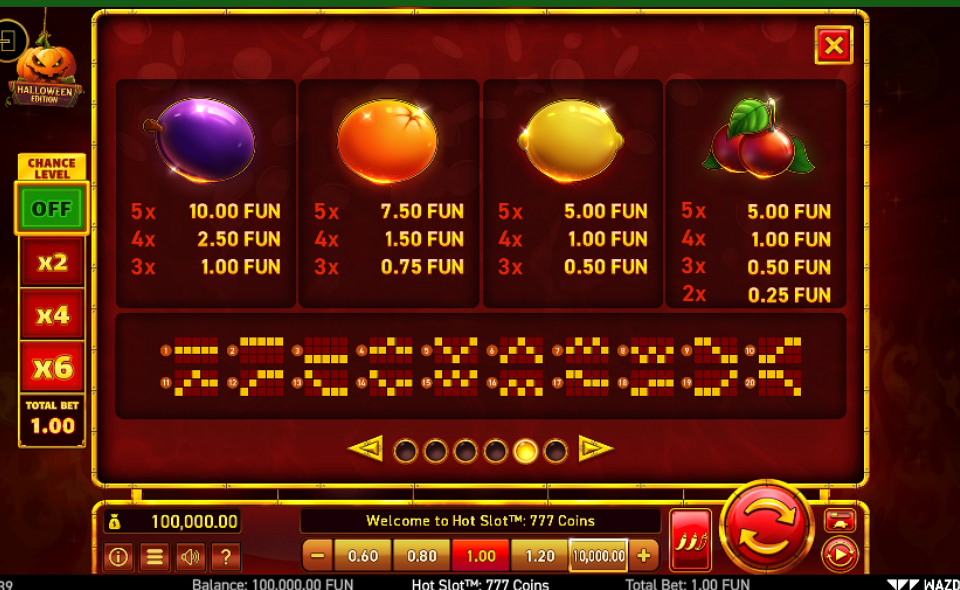 hot slot 777 coins halloween edition paytable 2