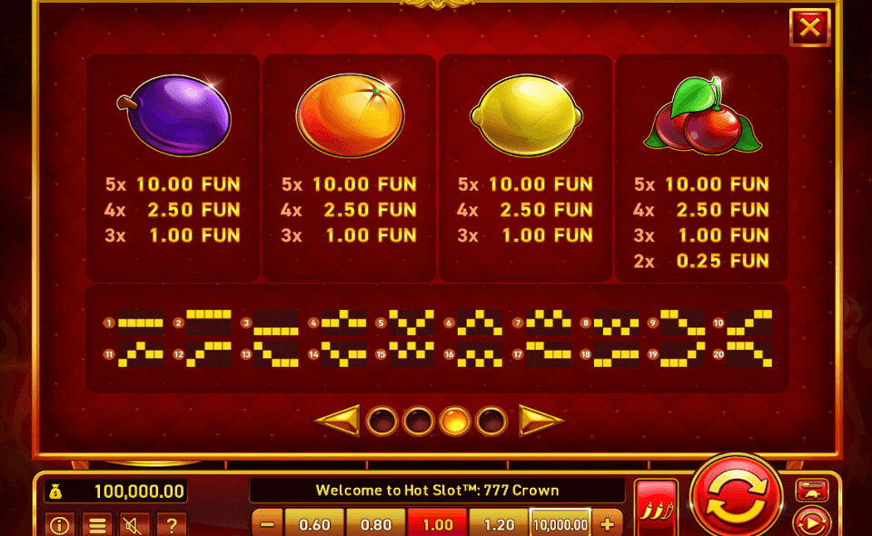 hot slot 777 crown paytable 1