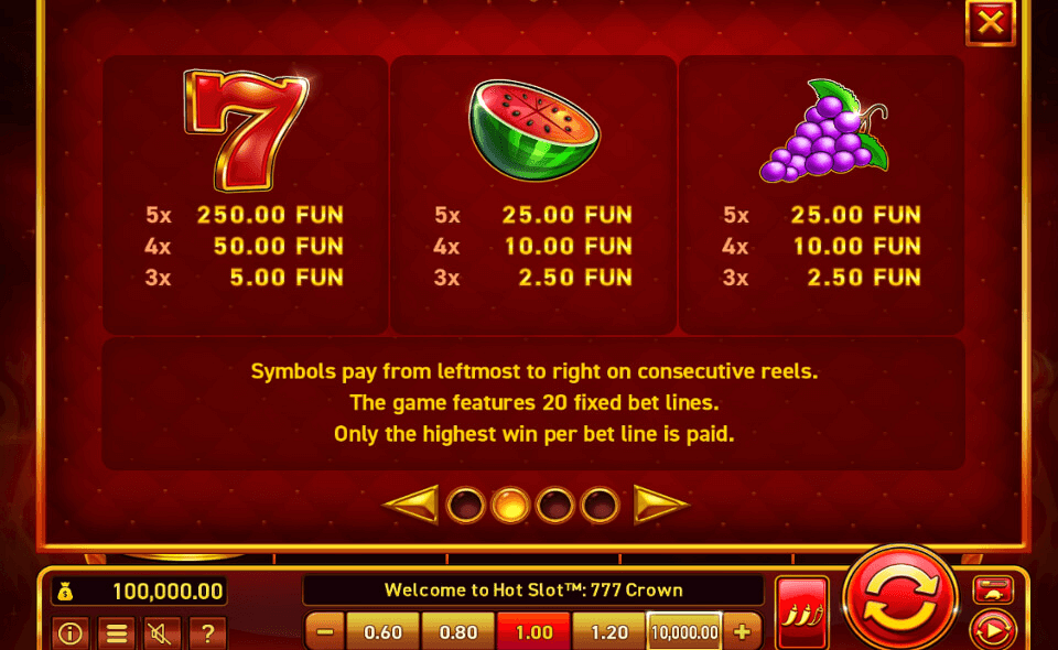 hot slot 777 crown paytable 2