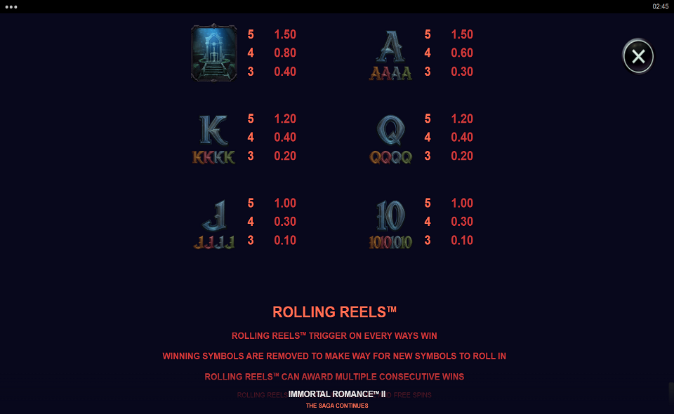 immortal romance 2 paytable 6