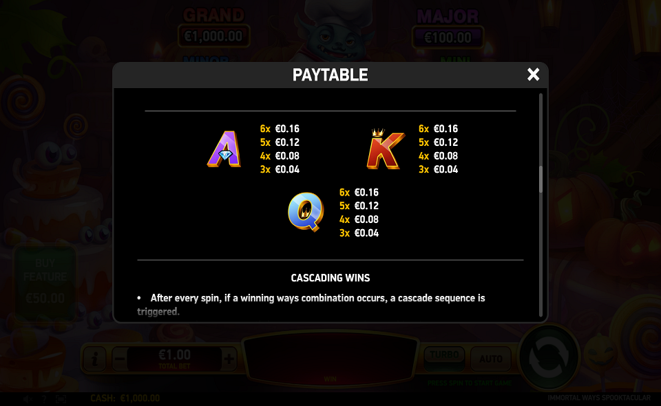 immortal ways spooktacular paytable 3