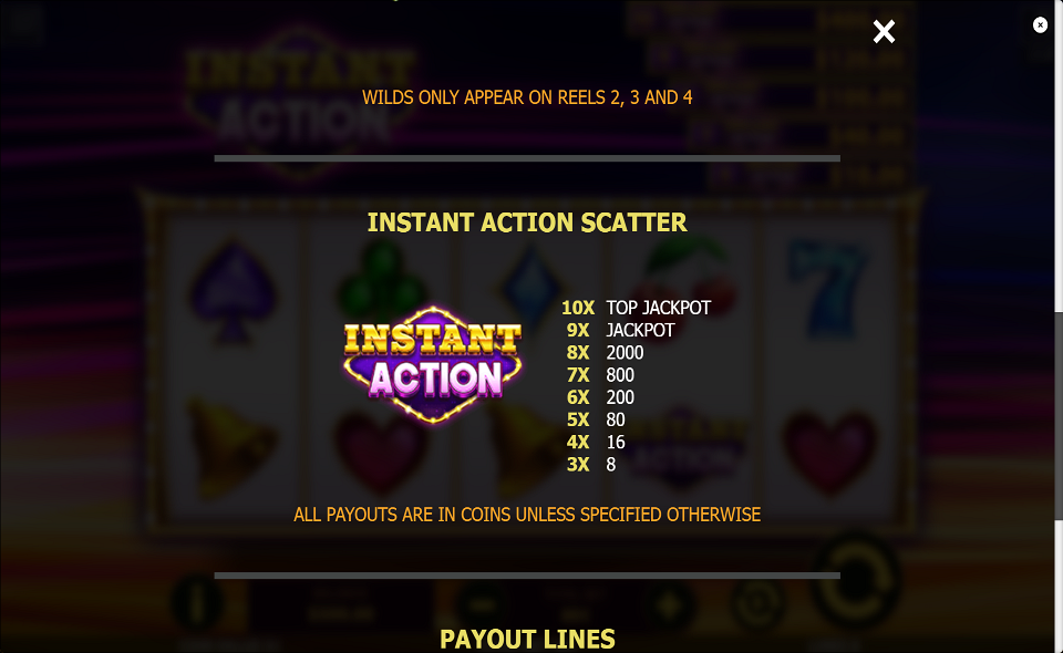 instant action paytable 2
