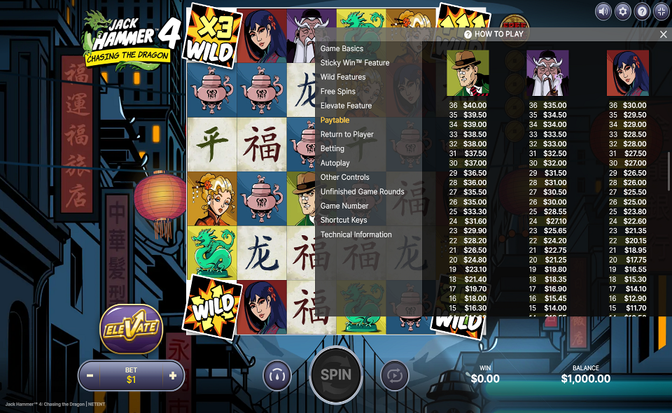 jack hammer 4 chasing the dragon paytable 1