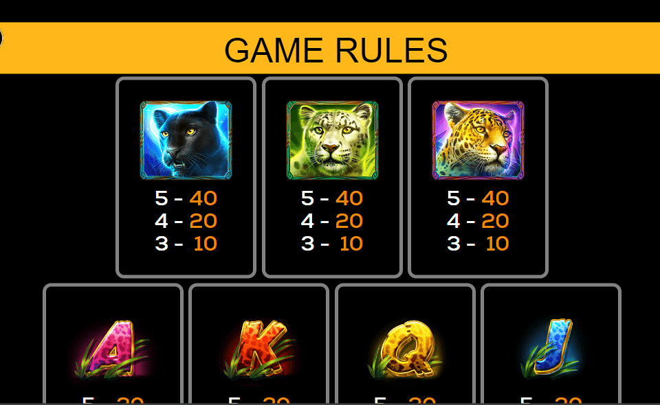 jaguar princess paytable 2