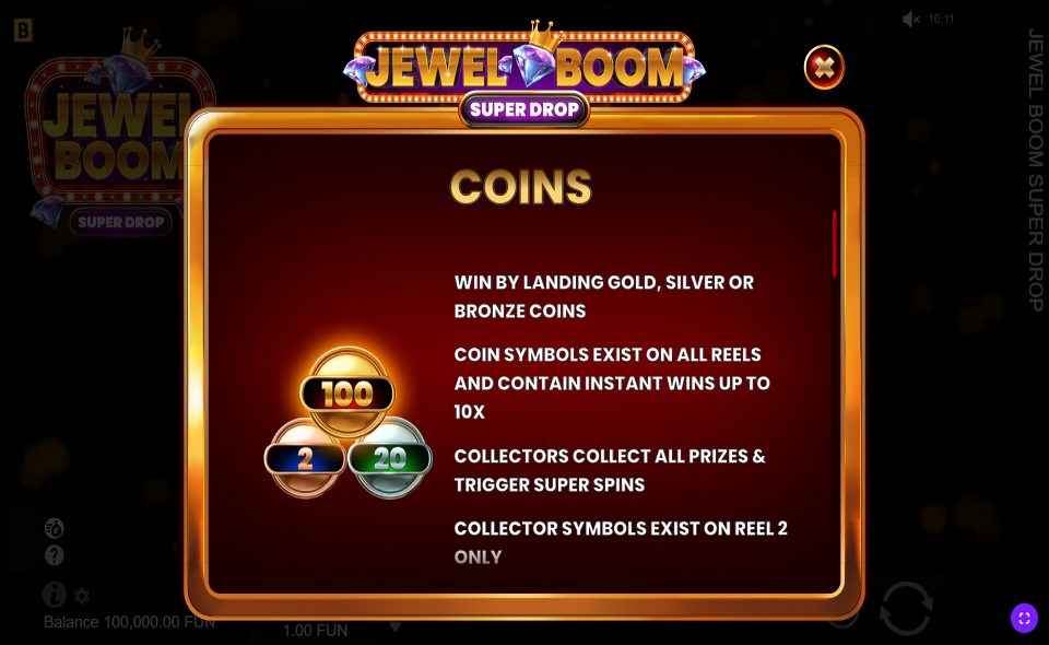 jewel boom super drop paytable
