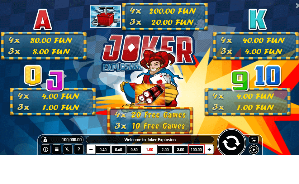 joker explosion paytable