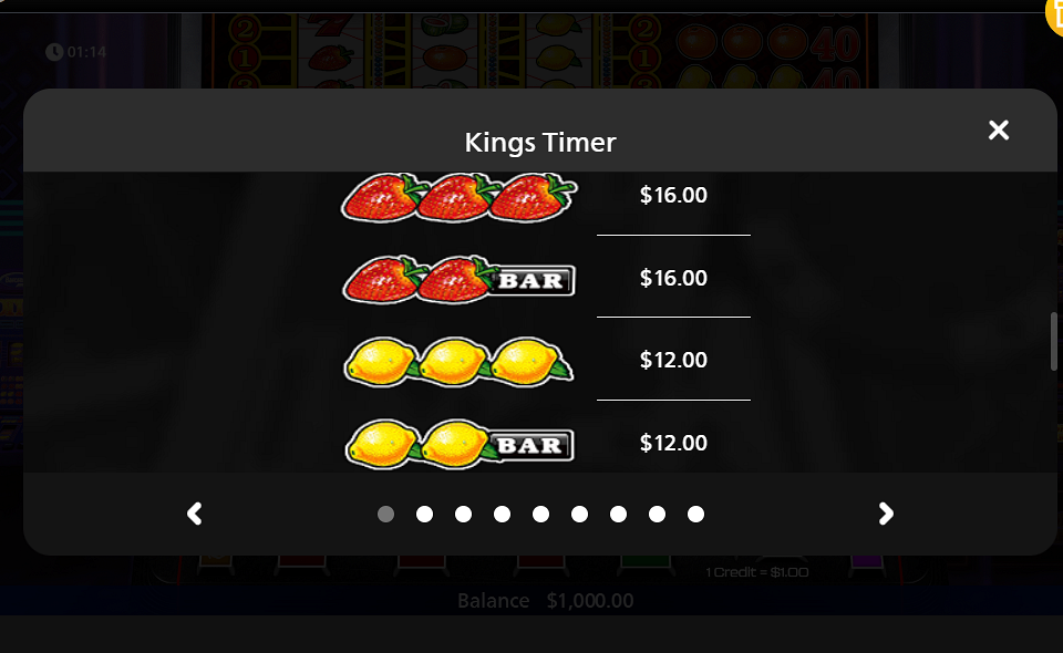 kings timer paytable 3