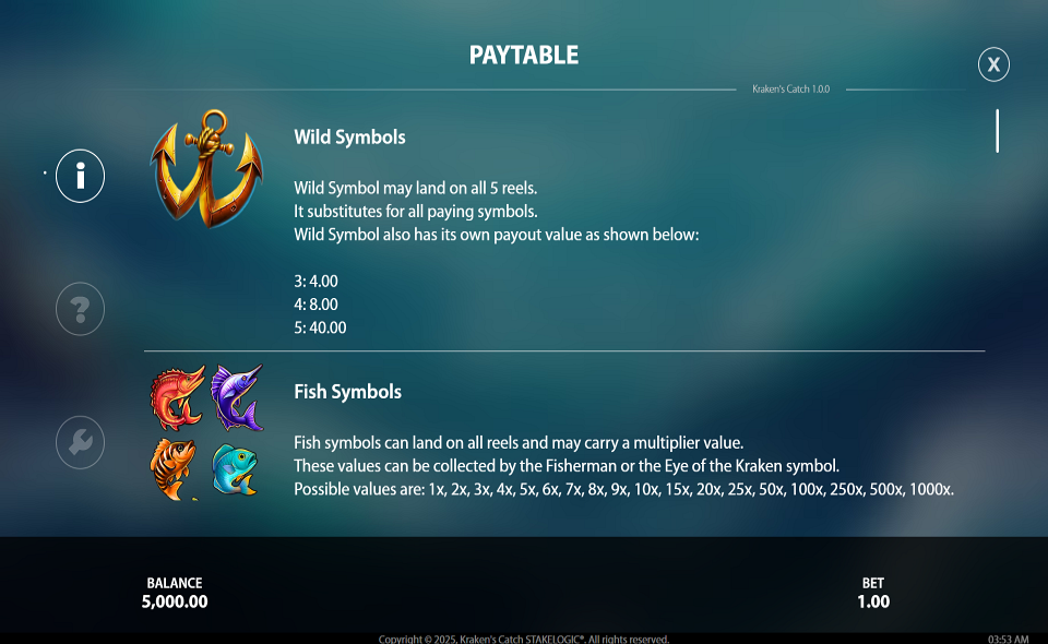 krakens catch paytable 1