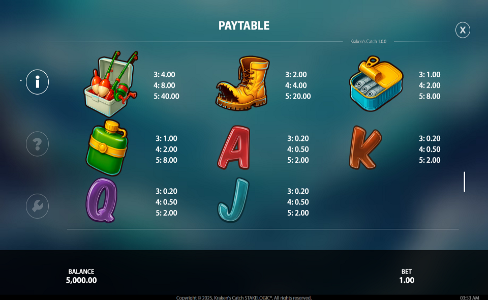 krakens catch paytable 2