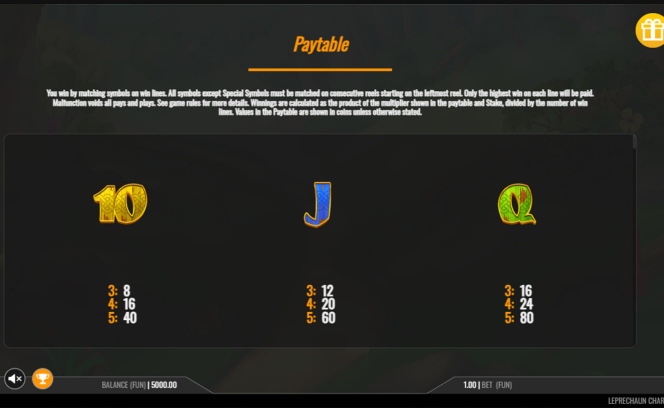 leprechaun charms paytable 4