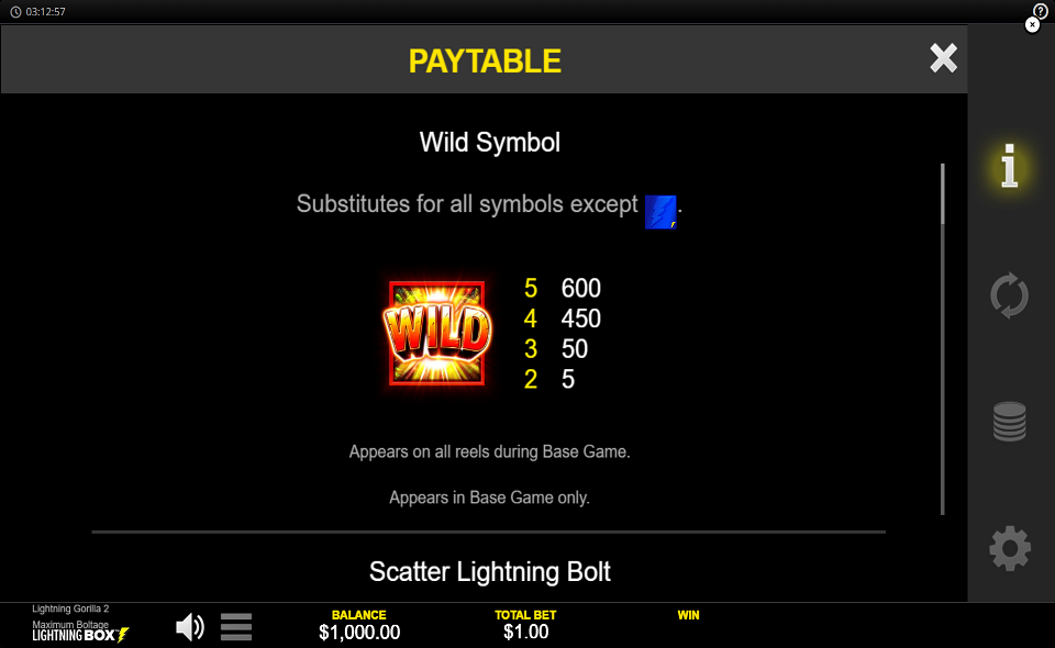lightning gorilla 2 paytable 1