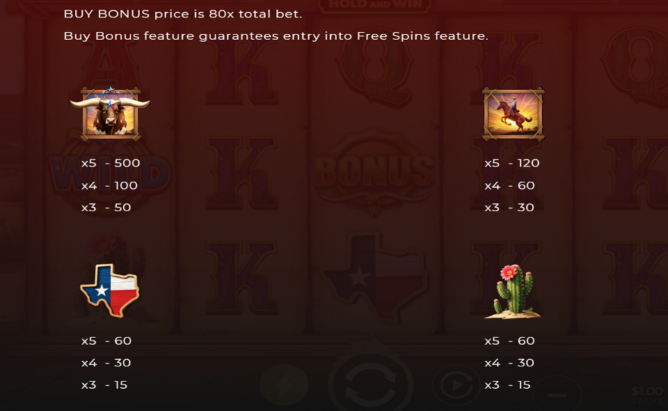 lone star longhorn hold and win paytable 3