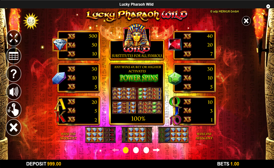 lucky pharaoh wild paytable