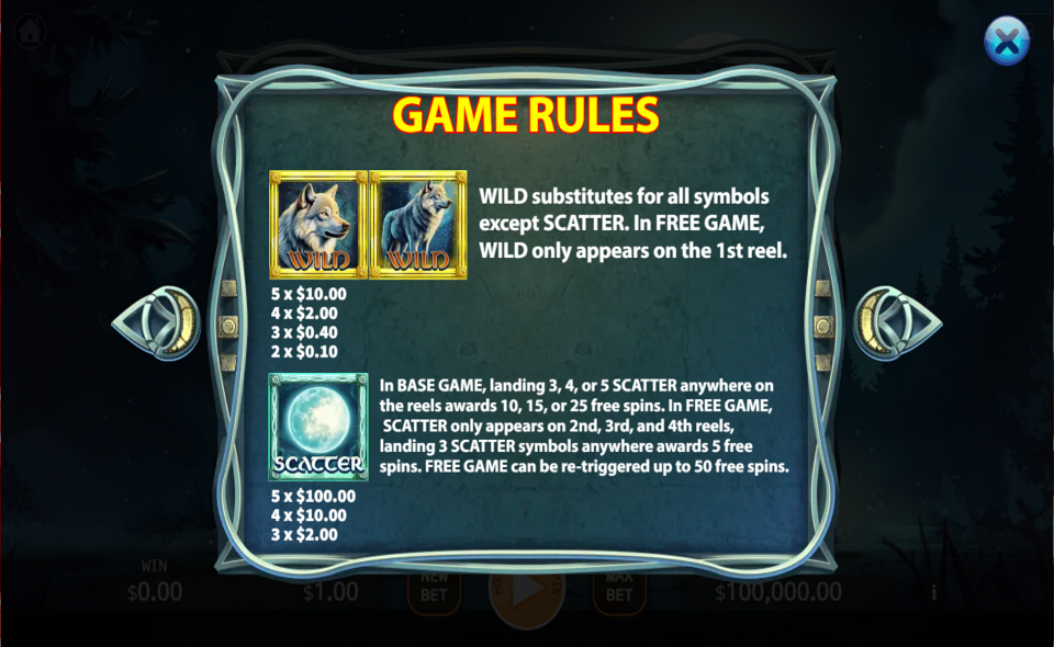 lunar howl paytable 1