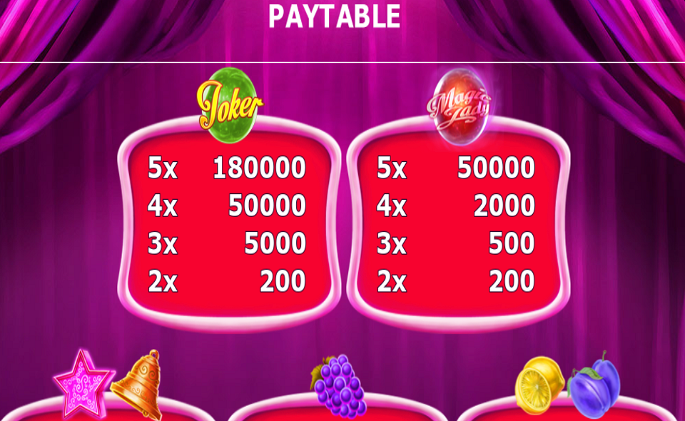 magic lady paytable 1