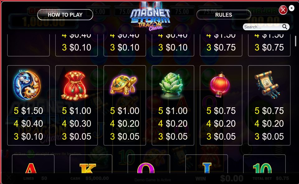 magnet storm dragon charm paytable 2