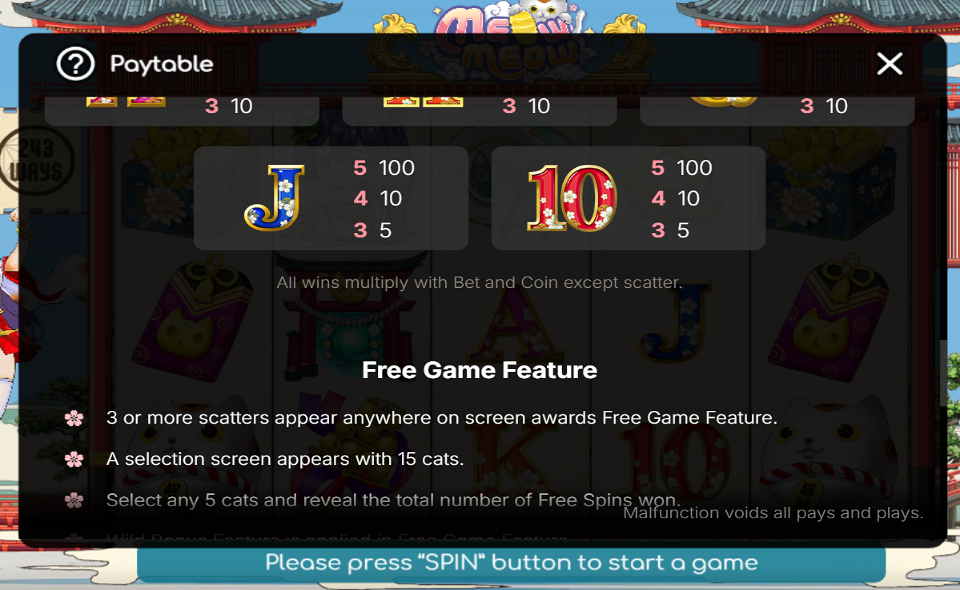 meow meow paytable 3
