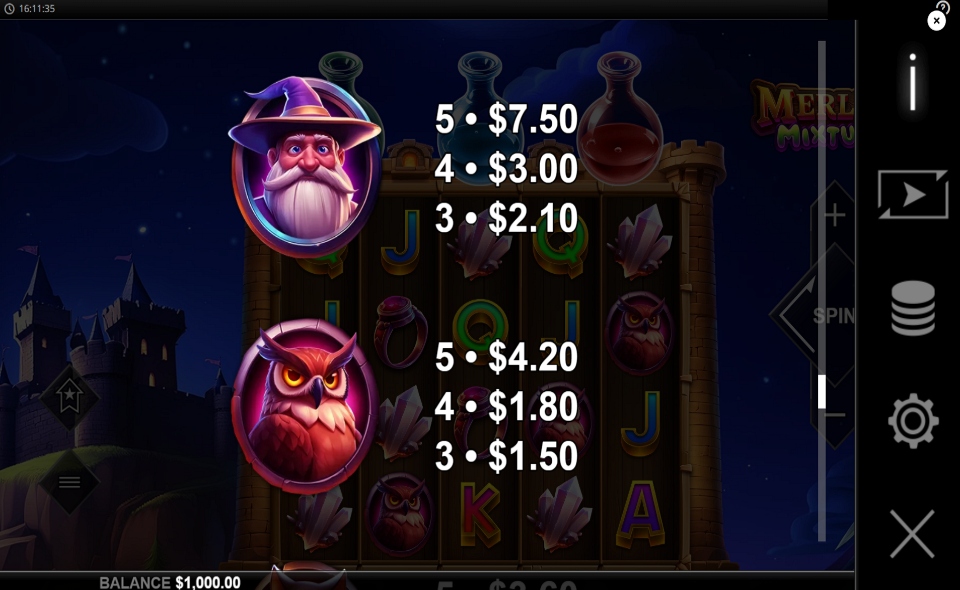 merlins mixtures paytable 1