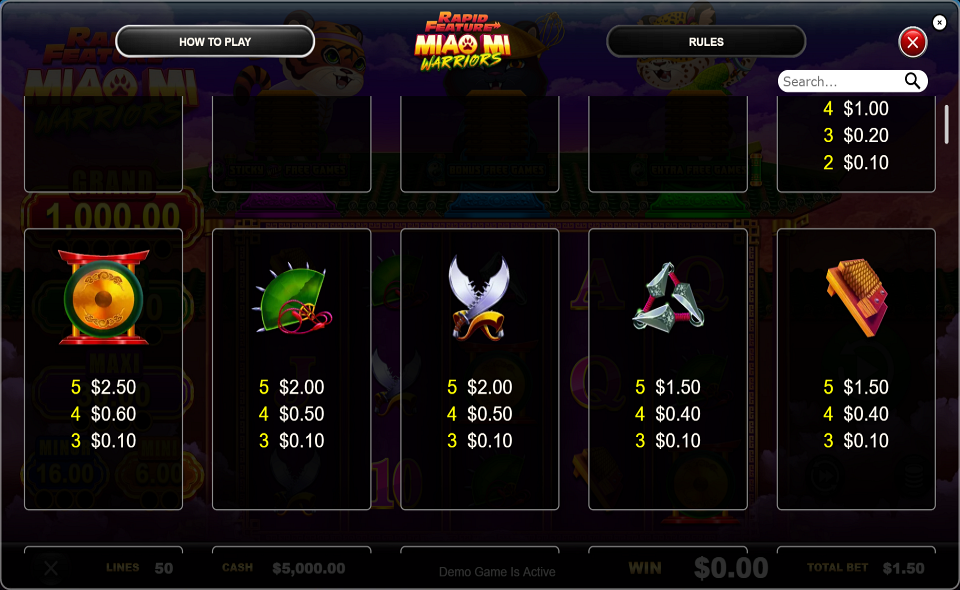 miao mi warriors paytable 2