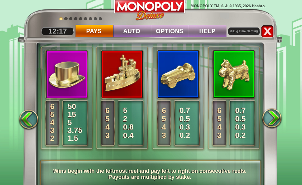 monopoly deluxe paytable 1