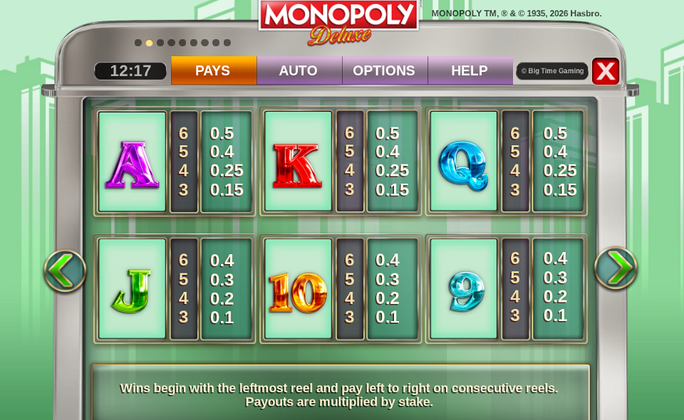monopoly deluxe paytable 2