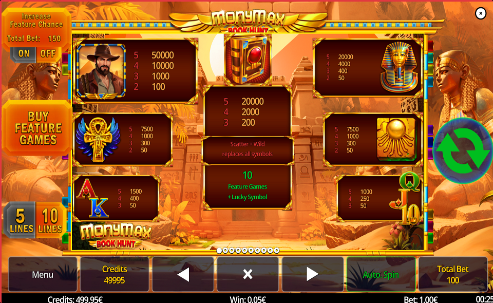 monymax book hunt paytable