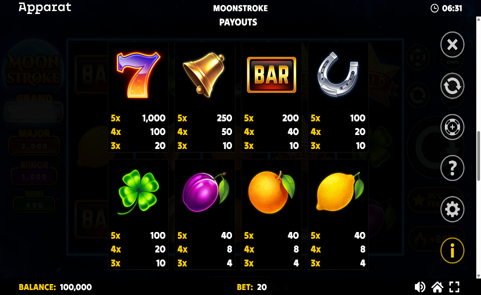 moonstroke paytable 1