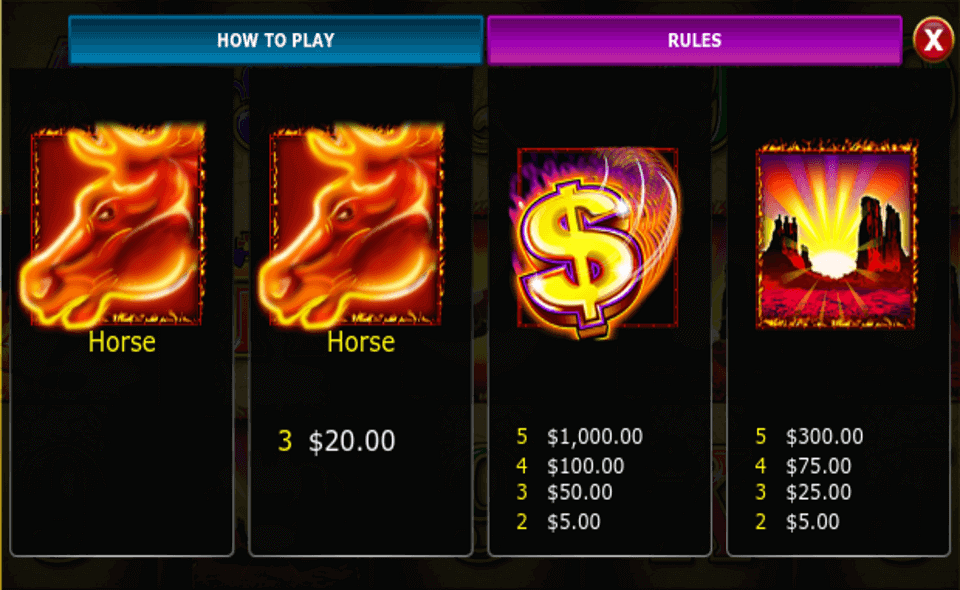 mustang money 2 paytable