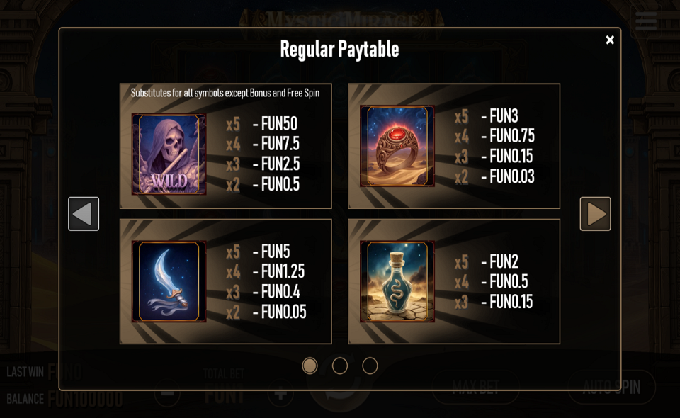mystic mirage paytable 1