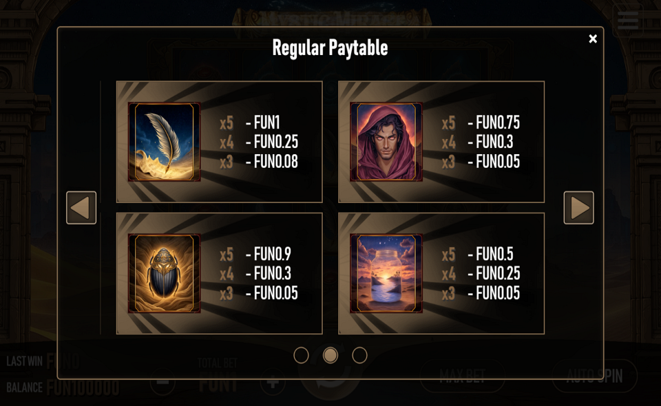 mystic mirage paytable 2