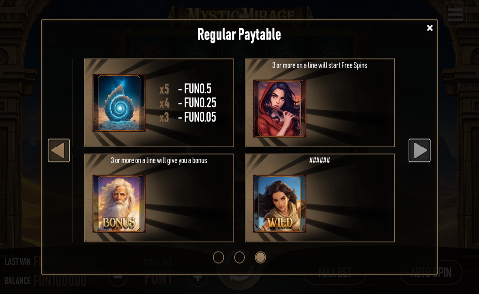 mystic mirage paytable 3
