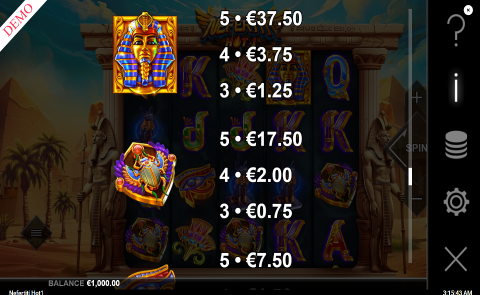 nefertiti hot 1 paytable 1
