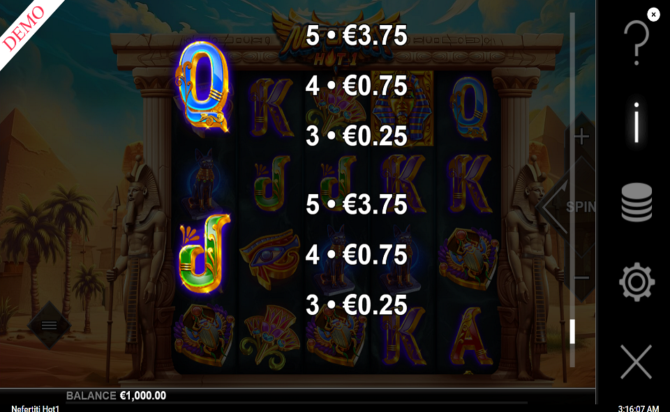 nefertiti hot 1 paytable 5