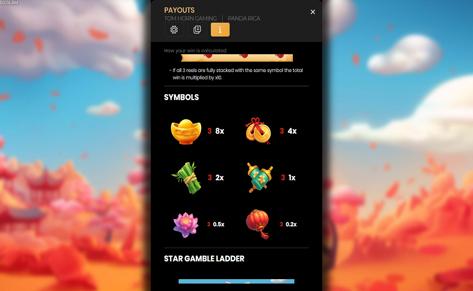 panda rica paytable