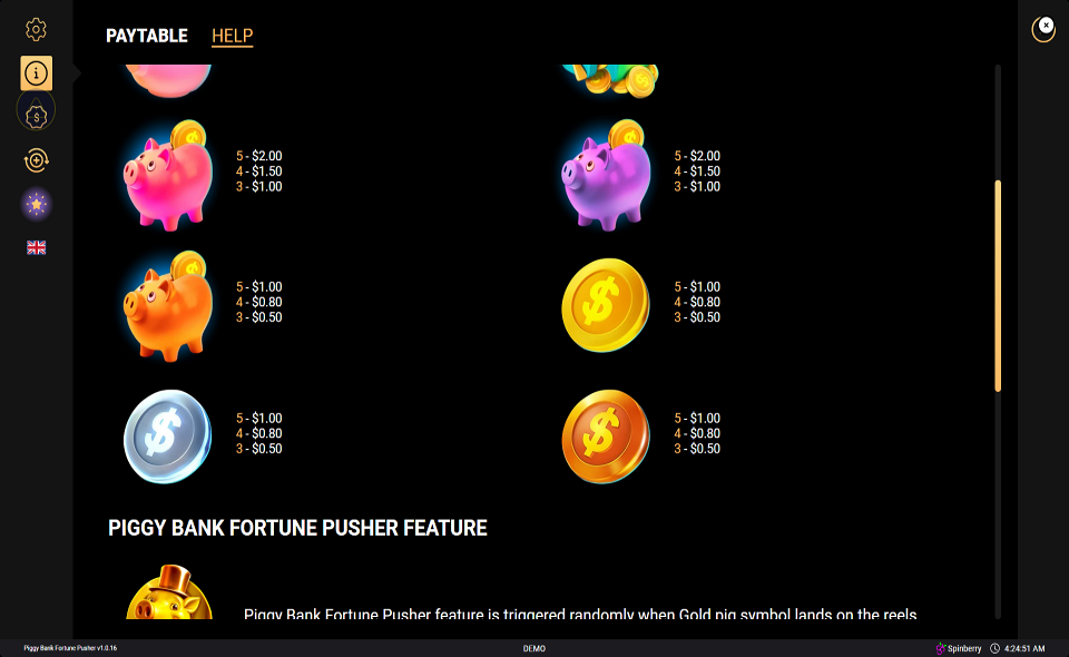 piggy bank fortune pusher paytable 1